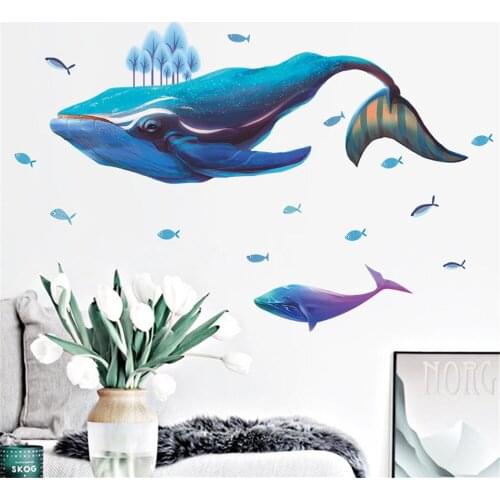 Blue Whale Wall Sticker Deep Sea Group Bedroom Entrance Beautification Decorative Wall Sticker Swimming Pool Wallpaper Decals
