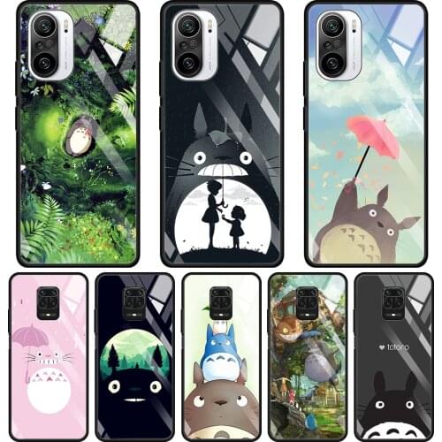 Glass Case for Xiaomi Redmi Note 9S 7 9 8 10 Pro Max 8T 9c 9A 9T Transparent Cover for Redmi K40 K30 K20 Totoro