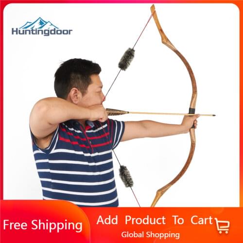 Huntingdoor Traditional Recurve Bow Archery Hunting Handmade Longbow brown leather Outdoor Shooting Mongolian Horse Bow strings