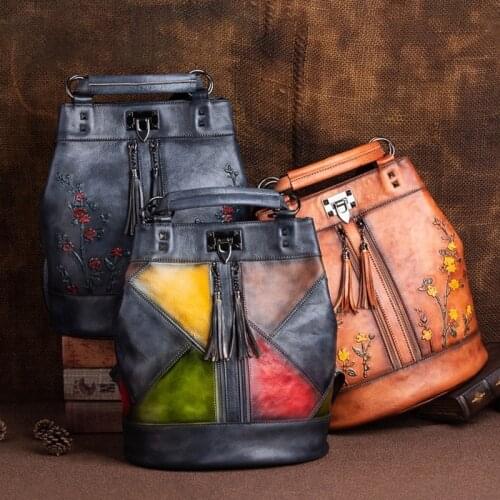 2021 New Vintage Designer Backpack Women Luxury Bag Casual Tote Travel Bag Large Capacity Handmade Embossed Female Shoulder Bags