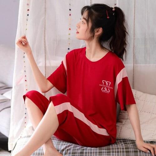 Women Sportswear Modal 2PCS Pajamas Set M-XXL Short Sleeve T-Shirt Lounge Sleep Suit Sleepwear Nightwear Summer Lingerie Pyjamas