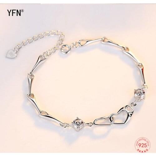 YFN Real 925 Sterling Silver Charms Heart Bracelet Fashion Bracelet For Girl Women Gift Womens 925 Sterling Silver Bracelets
