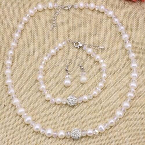 7-8mm natural white freshwater pearl beads necklace earrings bracelets for women wedding gifts high grade diy jewelry set B3179