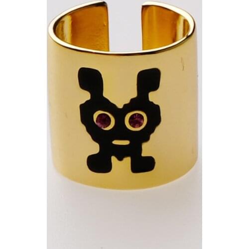 Amorita boutique Fashion black heart face robot gold color openings ring