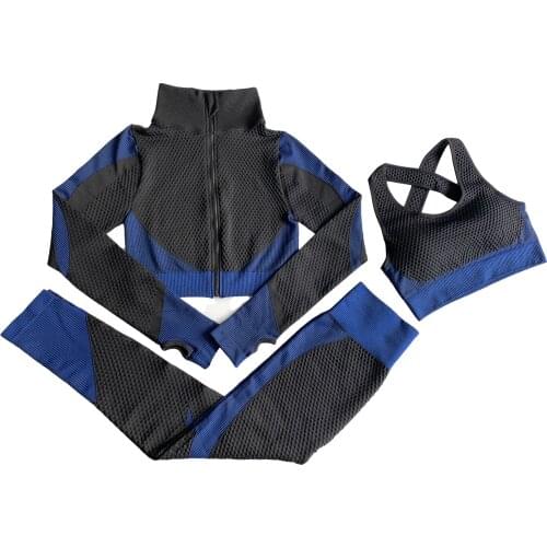3PC Seamless Women Yoga Sets Female Sport Gym Suits Wear Running Clothes Women Fitness Sport Yoga Suit Long Sleeve Yoga Clothing