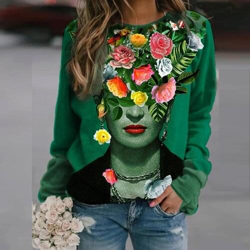 Ladies Blouses Womens Graphic Tee Shirts Harajuku Printed Long Sleeves O Neck Sweatshirt Casual Loose Pullover Blouse Tops 2021