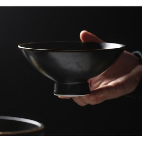 Household Handmade Japanese Ceramic Ramen Bowl Soup Bowl Rice Bowl Heat Resistant Black Hat Bowl Large Beef Noodle Bowl Commerci