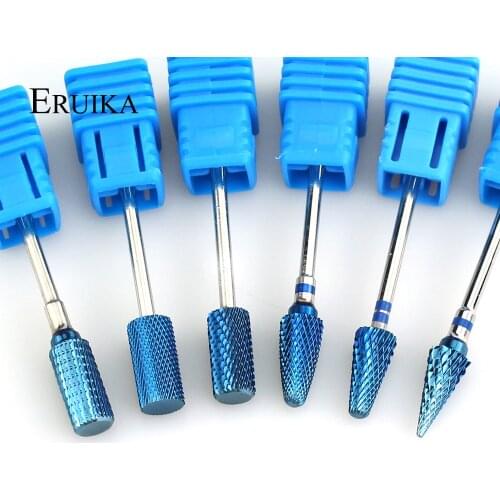 ERUIKA 6 Types Blue Tungsten Carbide Nail Drill Electric Manicure Machine Accessories Bits Milling Cutter Burr Nail Art Tools