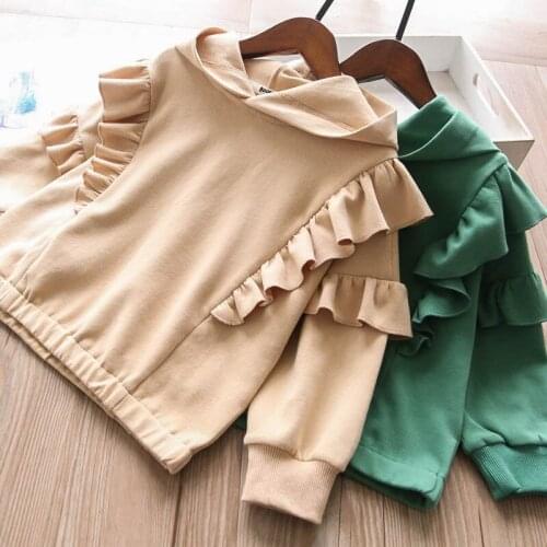 Girls t shirts kids top wholesale baby girl ruffles hooded cotton top