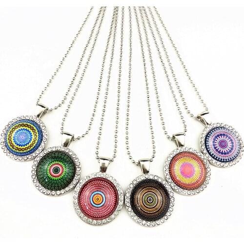 Jiangzimei 24pcs New design Mandala,tree of life,clover,longa,Silver plated antique Bohemia Necklace for women Girls party gif