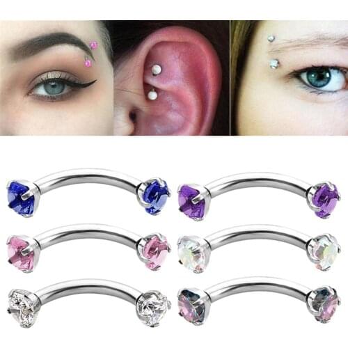 1Pc Zircon Titanium Steel Eyebrow Rings Personality Crystal Eyebrow Septum Piercing Ring Human Puncture Jewelry