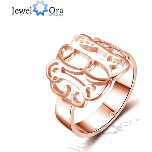 DIY Hollow Name Ring Personalized 925 Sterling Silver Monogram Ring Unique Christmas Gift For Girls (JewelOra RI102314)