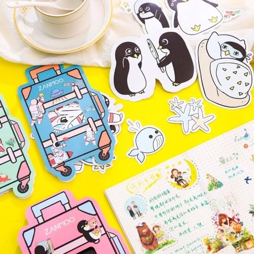 Cute suitcase animal penguin decoration paper sticker decoration DIY album diary scrapbooking label sticker kawaii