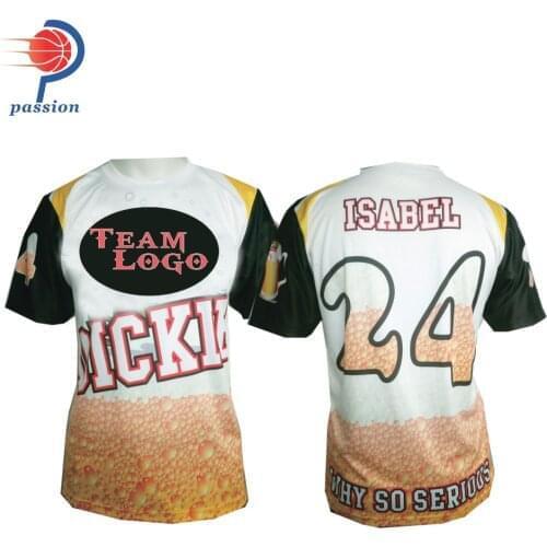 MOQ 5 pcs $25 Each High Quality 3D Digital Sublimated Beer Design Background Softball Jerseys