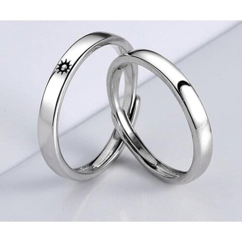 Fashion 925 Sterling Silver Simple Sun Moon Ring Minimalist Sun Moon Adjustable Ring For Men Women Couple Engagement Jewelry