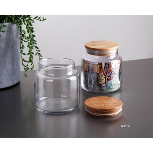 Fancy Decor 6'lı Set Wooden Glass Jar With Lid Bamboo Cover