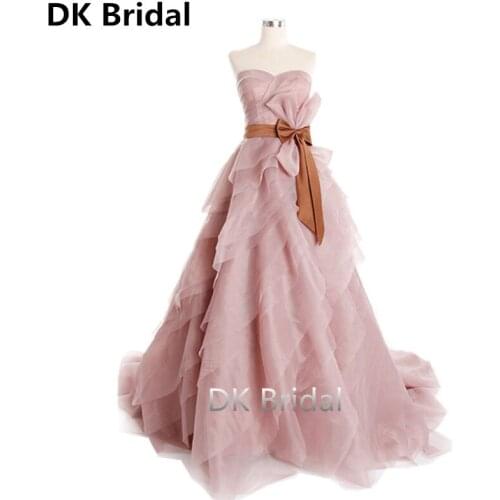 New Arrivals Sweetheart Beach Wedding Dress Bow Empire Puffy Long Bridal Dresses Organza Princess Wedding Gown vestido de noiva