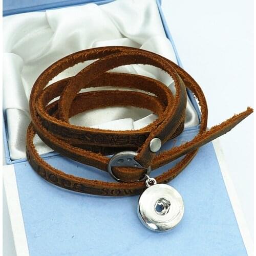 New SE0184 Genuine leather vintage alphabet /pure multi-layers snap bracelet fit 18mm snap buttons snap jewelry