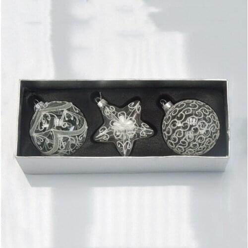 12pcs/set Diameter=8cm Small Size Transparent Glass Globe Christmas Tree Hanging Pendant Three Design Drawing Ball Decoration