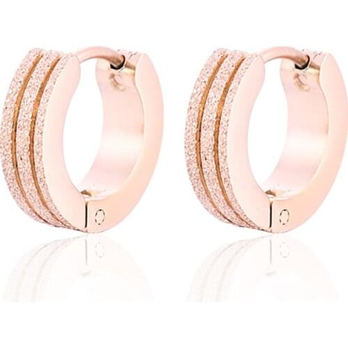 Stainless steel rose gold matt polish finished women delicate minimalism hoop earrings jewelry gift for him