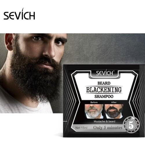 Sevich 5Mins Blackening Beard Shampoo Dye Beard Into Black 15ml Herbal Natural Faster Blackening Beard Coloring Grey Removal