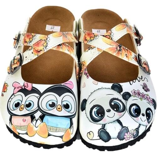 Digital Edition womens cross-belt panda and penguin printed sabo slippers New Season Casual Sandals Soft Soled Woman Man Kids