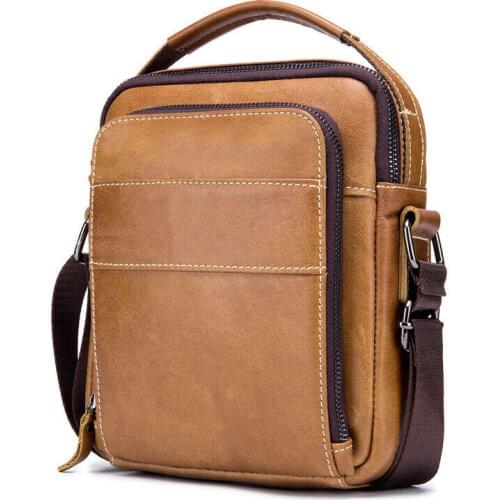 Genuine Leather Mens Crossbody Shoulder Bag 8" Handbag Business Cowhide Casual Business Shoulder Bag Head Layer Cowhide