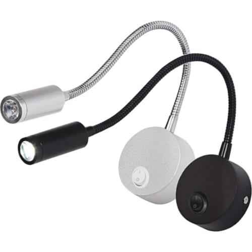 3W LED Wall Lamp Flexible Wall Mounted Sconce Lighting On/Off Switch White Silver Black Flexible Gooseneck Home Bedside Reading