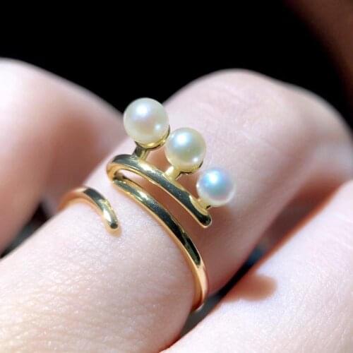 THREE PEARLS 925 Sterling Silver Adjustable Ring Findings Mountings Settings Parts Fittings for Pearls Jade Coral Stones Bead