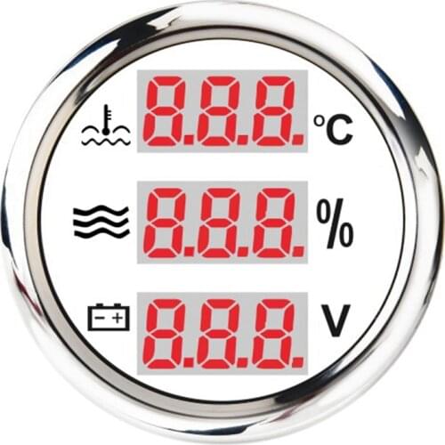 Universal 52mm 3 in 1 Multi-Function Digital Gauge Waterproof Water Temp Water Level Gauge Voltmeter with Alarm