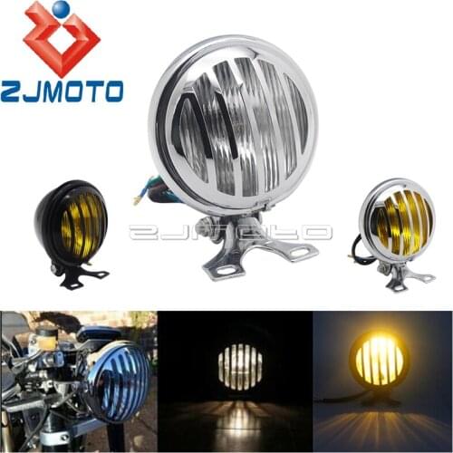 5'' Chrome Grill Vintage Round Head Lamp Headlight Assembly Universal For Harley Honda CB550 CB750 Yamaha BMW Cafe Racer
