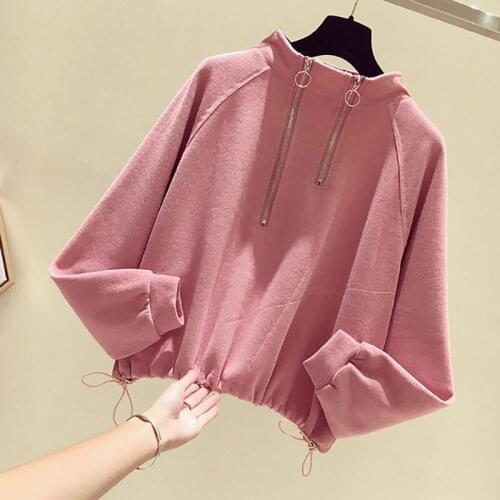 Womens Solid Color Long Sleeve Half Zipper Turtleneck Oversize Hoodies Harajuku Plus Size Spring Autumn Wear Sweatshirts Tops