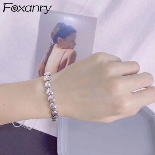 Foxanry 925 Sterling Silver Bracelets for Women New Trendy Elegant Sweet Glossy LOVE Heart Design Party Jewelry Girl Accessories