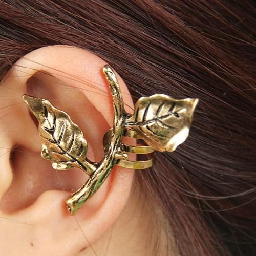 Leaf ear cuff wholesale punk retro fashion vintage metal leaves ear clip gothic punk earrings for women 2 colors E211