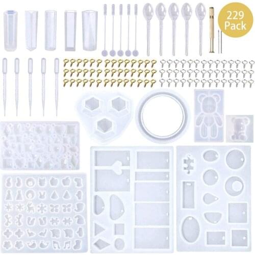 229 PCS Set Silicone Resin Mold Set Jewelry Casting Molds Tool DIY Crystal Glue Jewelry Mold Crafts Soap Making Polymer Clay