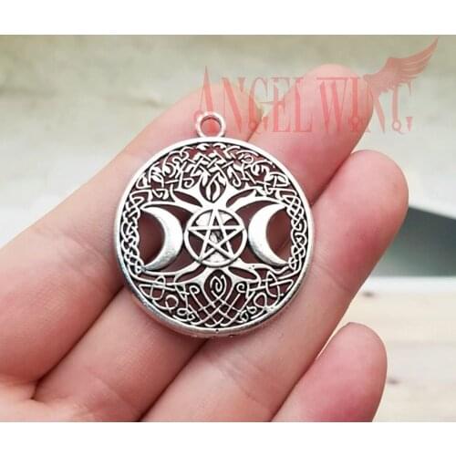 5pcs/lot--35mm, Skyrim Tree of Life Norse Viking chams, Antique silver plated Star Triple Moon Wicca charms,DIY supplies