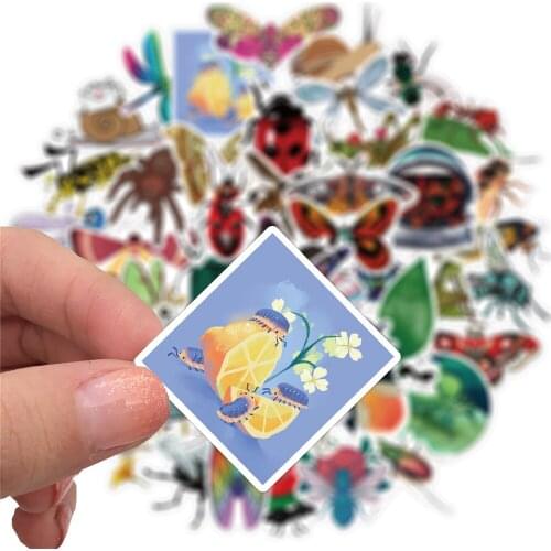 50Pcs/Set Wholesale Cute Insect Stickers For Luggage Laptop Skateboard Water Bottle Car Decal Kids Gifts