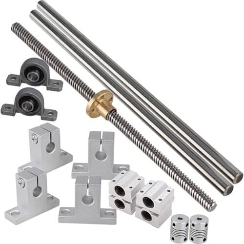 500mm Horizontal Optical Axis & 8mm Lead Screw Dual Rail Shaft Support Pillow Block Bearings & Flexible Shaft Coupling Set of 15