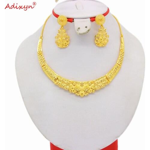 Adixyn Ethnic Dubai Jewelry Set For Women Gold Color flexible Choker Chain Jewelry African Banquet Accessories N03071