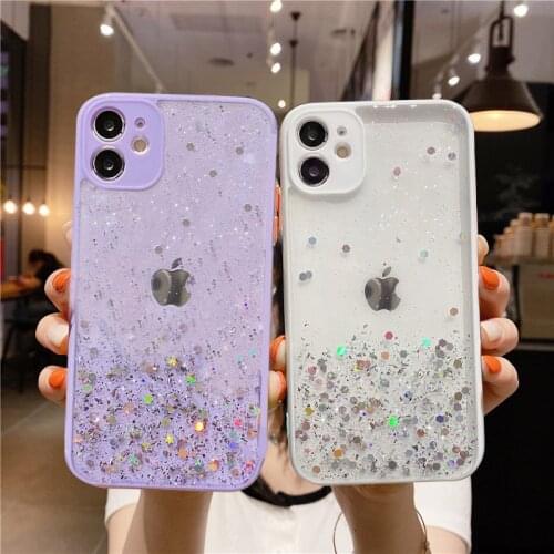 Glitter Star Sequins Soft Bling Clear Phone Case For iPhone 11 Pro Max XS XR 12 Mini 6s 7 8 Plus SE Shockproof Transparent Cover
