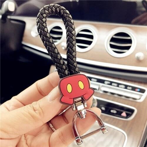 Disney Cute Cartoon Mickey Minnie Leather Cord Keychain Creative Personality Key Chain Lanyard Keyring Mens Car Pendant