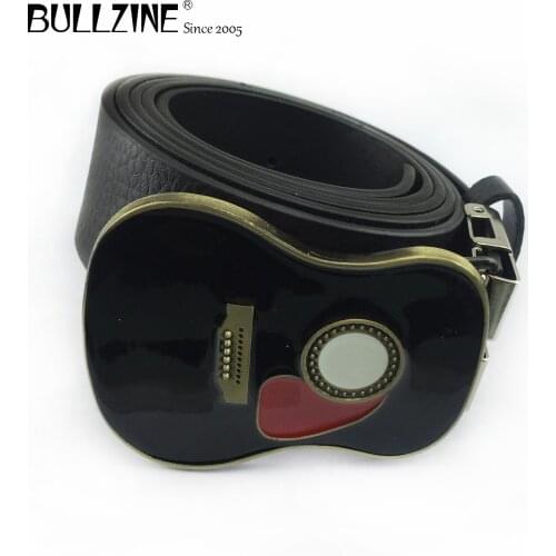 Bullzine zinc alloy retro Guitar head Music belt buckle jeans gift belt buckle Free PU belt FP-02642-1 drop shipping