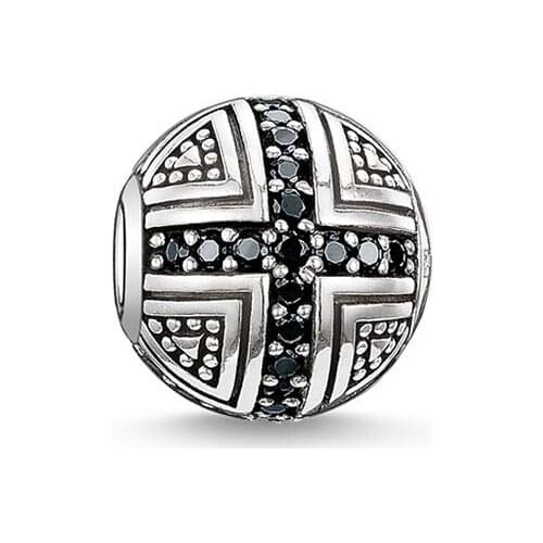 Hero Cross Black Zirconia Bead, Thomas Style Karma Beads 925 Sterling Silver Ts Jewelry Gift Fit Bracelet Necklace for Women Men