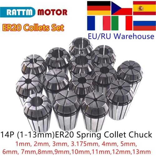 【RUS/EU Free Ship】Full Set 14Pcs ER20 1-13mm Beating 0.1mm Precision Spring Collets for CNC Milling Lathe Tool Engraving Machine
