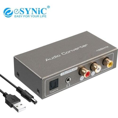 ESYNiC 192K Digital Analog Audio Converter HDMI-compatible ARC Audio Extractor Toslink Optical Coaxial Stereo L/R 3.5mm Adapter