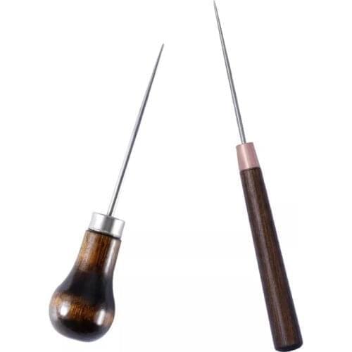 Wooden Handle Sewing Awl DIY Carft Stitch Needle Canvas Leather Sewing Shoes Tool Awl Hand Stitching Taper Needle Tool Craft