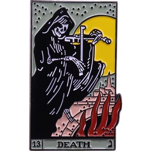 Death Tarot Enamel Pin Grim Reaper playing violin Brooch music of Ghost Badge Skeleton Halloween Decor