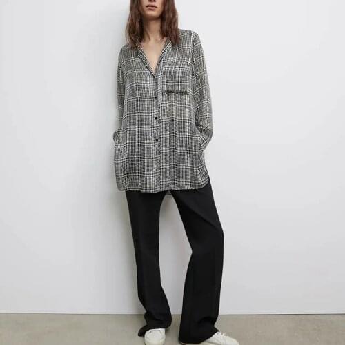 Hot sale ladies plaid print shirt long sleeve baggy mid-length blouse temperament street party shirt