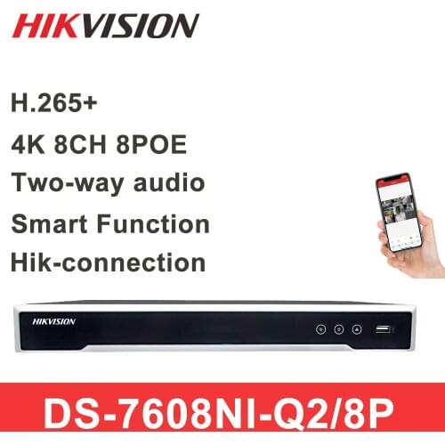 Hikvision Original 8CH 16CH 4K POE NVR DS-7608NI-Q2/8P H.265+ 8MP POE NVR for IP Camera Support Two way Audio Network Recorder