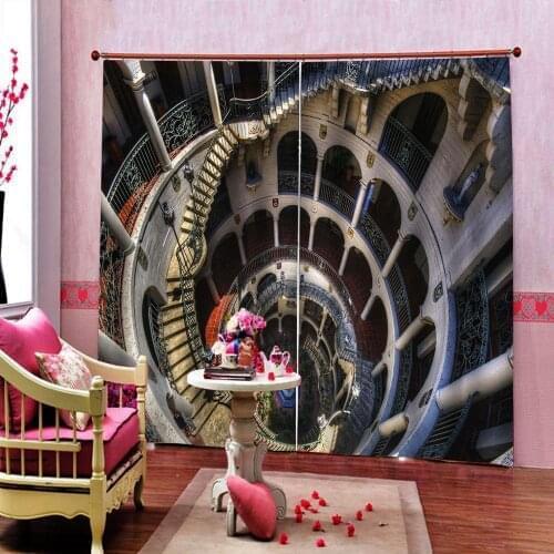 European creative 3D Curtains Photo personality stairs Painting Blackout Window Drapes For Living room Bedroom Indoor Decor Sets